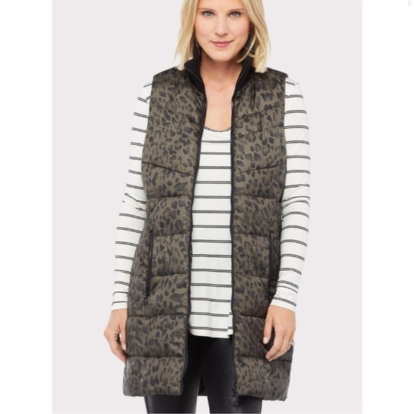 Evereve Peyton Jensen Leopard Rory Puffer Vest Longline Olive Green Size XS - Picture 1 of 13
